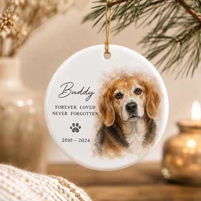 Custom Photo Dog Never Forgotten Memorial Ceramic Ornament | Personalized Dog Lovers Gifts | Gift For Dog Lovers TOM99