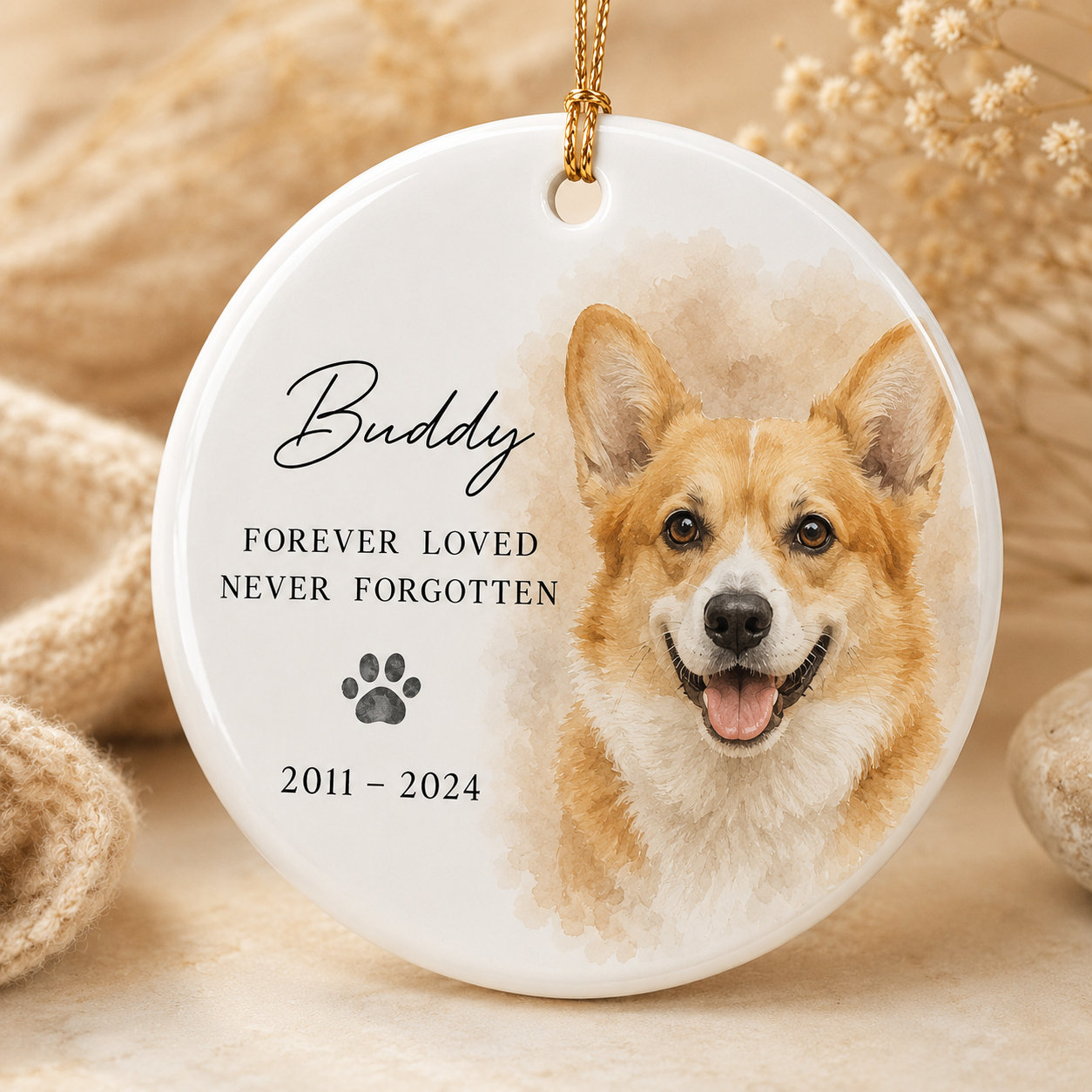 Custom Photo Dog Never Forgotten Memorial Ceramic Ornament | Personalized Dog Lovers Gifts | Gift For Dog Lovers TOM99