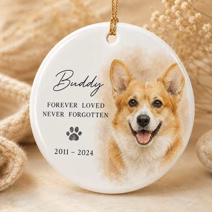 Custom Photo Dog Never Forgotten Memorial Ceramic Ornament | Personalized Dog Lovers Gifts | Gift For Dog Lovers TOM99