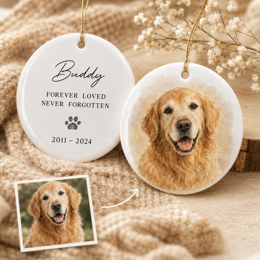 Custom Photo Dog Never Forgotten Memorial Ceramic Ornament | Personalized Dog Lovers Gifts | Gift For Dog Lovers TOM99