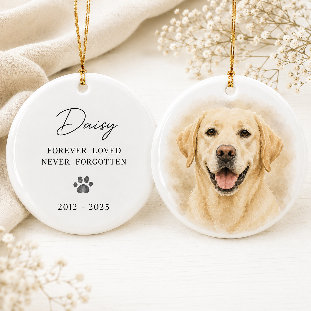 Custom Photo Dog Never Forgotten Memorial Ceramic Ornament | Personalized Dog Lovers Gifts | Gift For Dog Lovers TOM99