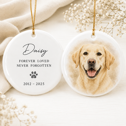 Custom Photo Dog Never Forgotten Memorial Ceramic Ornament | Personalized Dog Lovers Gifts | Gift For Dog Lovers TOM99