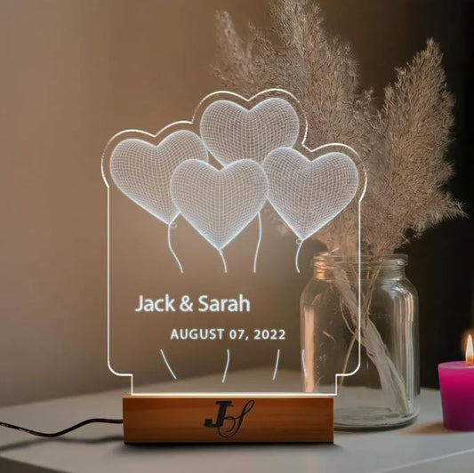 Personalized Flying Hearts Led Light | Custom Name And Date Night Light | Romantic Gift For Couple