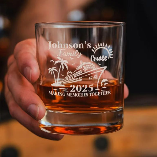 Personalized Family Cruise 2025 Whiskey Glass | Memory Family Engraved Whiskey Glass | Gift For Family
