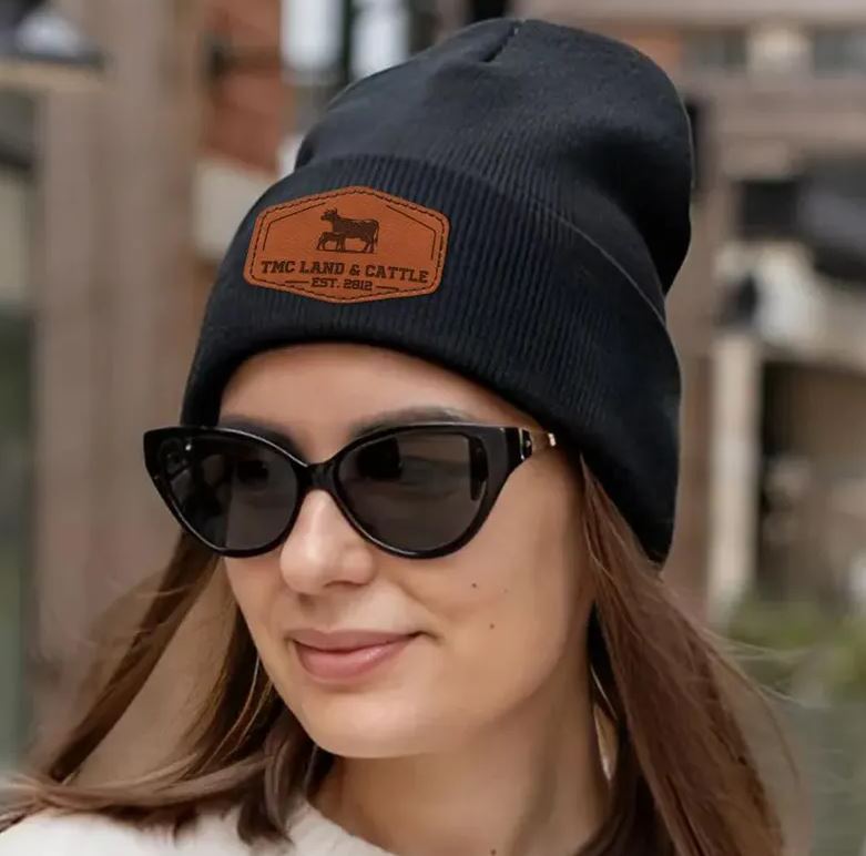Custom Farm Name And Est Year Beanie Gifts | Personalized Winter Hats with Leather Patch | Farmer Gifts