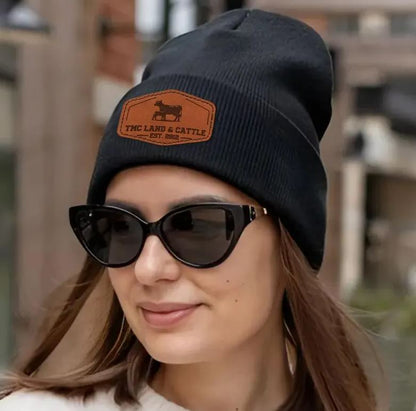 Custom Farm Name And Est Year Beanie Gifts | Personalized Winter Hats with Leather Patch | Farmer Gifts