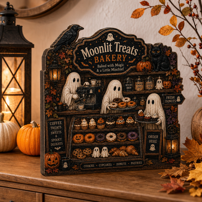 Personalized Bakery Halloween Wood Block 2D Flat, Custom Wood Sign, Spooky Home Decor Gift THUC99