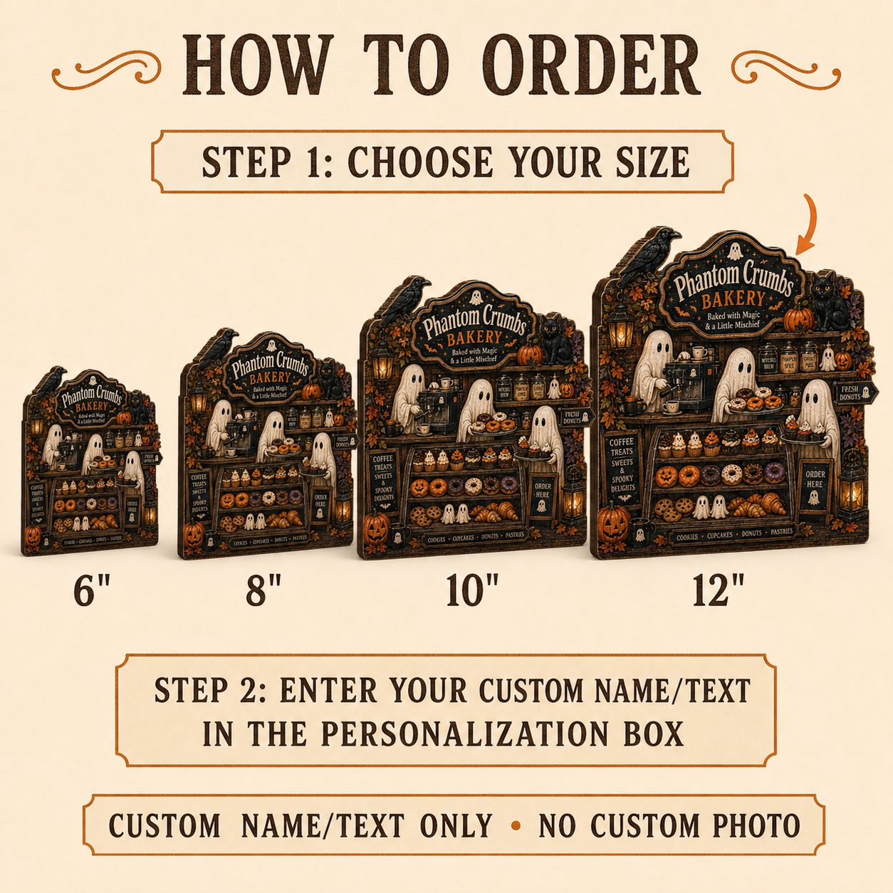 Personalized Bakery Halloween Wood Block 2D Flat, Custom Wood Sign, Spooky Home Decor Gift THUC99