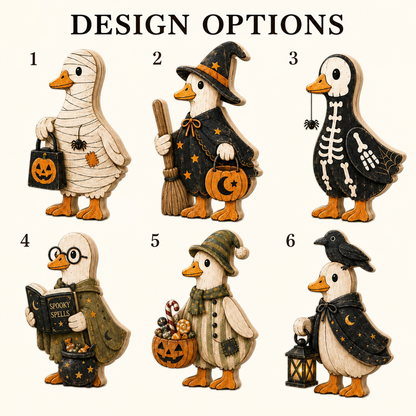 Personalized Goose Wooden Block Halloween 2D Flat, Custom Couple Wood Sign, Halloween Gift Decor  THUC99