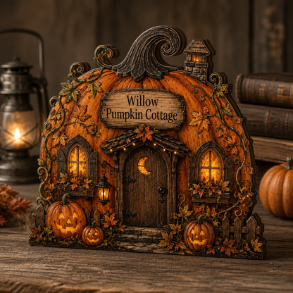 Personalized Pumpkin House Halloween Wood Block 2D Flat, Custom Haunted Sign, Mantel Shelf Decor THUC99