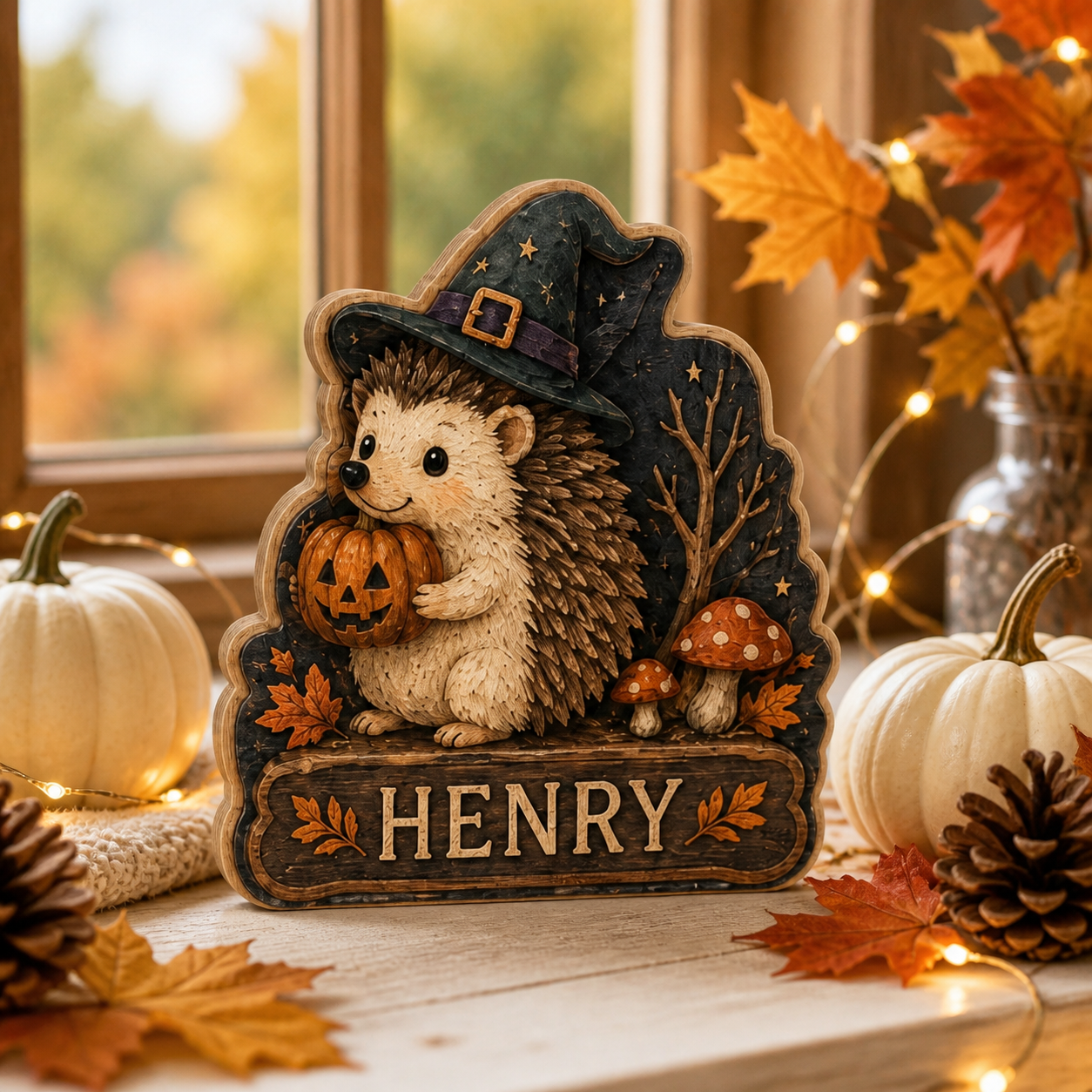 Personalized Halloween Animal Wooden Block 2D Flat, Custom Wood Sign Decor, Gift For Family, Kids  THUC99