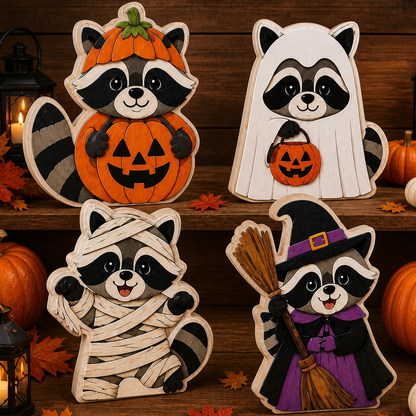 Personalized Racoon Wooden Block Halloween 2D Flat, Custom Wood Sign, Halloween Mantel Decor Gift  THUC99