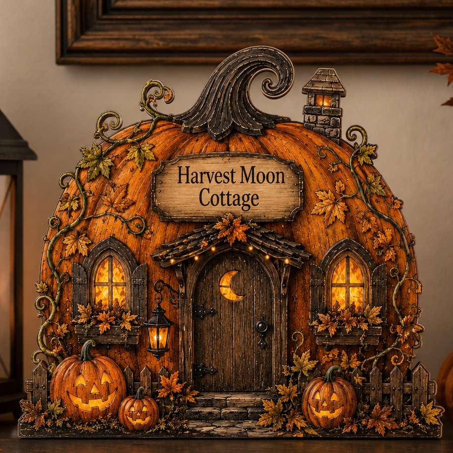 Personalized Pumpkin House Halloween Wood Block 2D Flat, Custom Haunted Sign, Mantel Shelf Decor THUC99