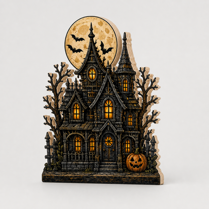 Personalized Halloween House Wood Sign 2D Flat, Custom Wooden Block, Spooky Decor  THUC99