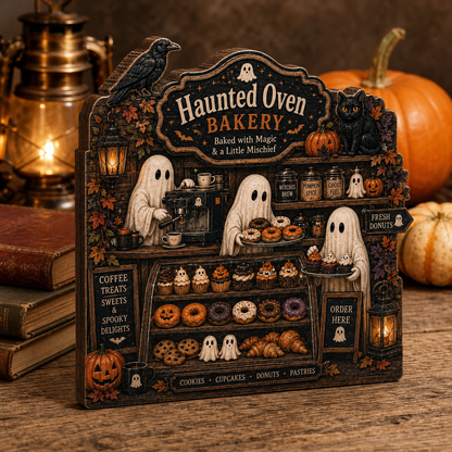 Personalized Bakery Halloween Wood Block 2D Flat, Custom Wood Sign, Spooky Home Decor Gift THUC99