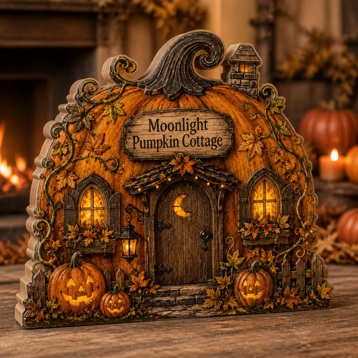 Personalized Pumpkin House Halloween Wood Block 2D Flat, Custom Haunted Sign, Mantel Shelf Decor THUC99