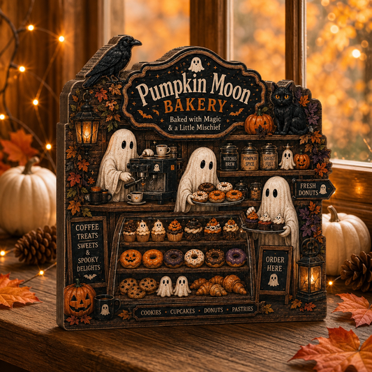 Personalized Bakery Halloween Wood Block 2D Flat, Custom Wood Sign, Spooky Home Decor Gift THUC99