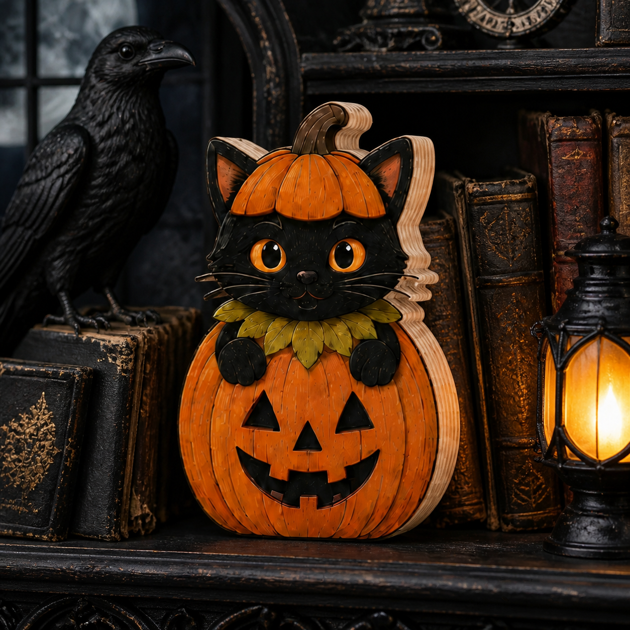 Personalized Black Cat Witch Halloween Wooden Block 2D Flat, Custom Wood Sign, Spooky Home Decor Gift THUC99