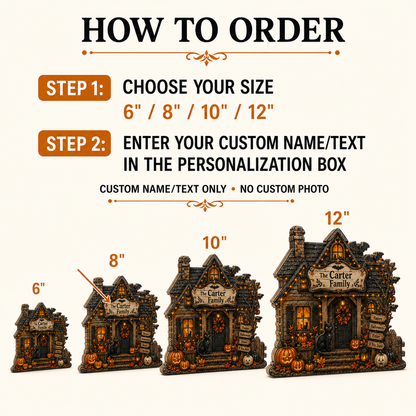 Personalized House Halloween Wood Block 2D Flat, Custom Haunted Sign, Mantel Shelf Decor THUC99