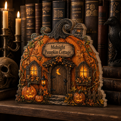 Personalized Pumpkin House Halloween Wood Block 2D Flat, Custom Haunted Sign, Mantel Shelf Decor THUC99