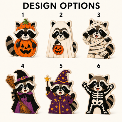Personalized Racoon Wooden Block Halloween 2D Flat, Custom Wood Sign, Halloween Mantel Decor Gift  THUC99