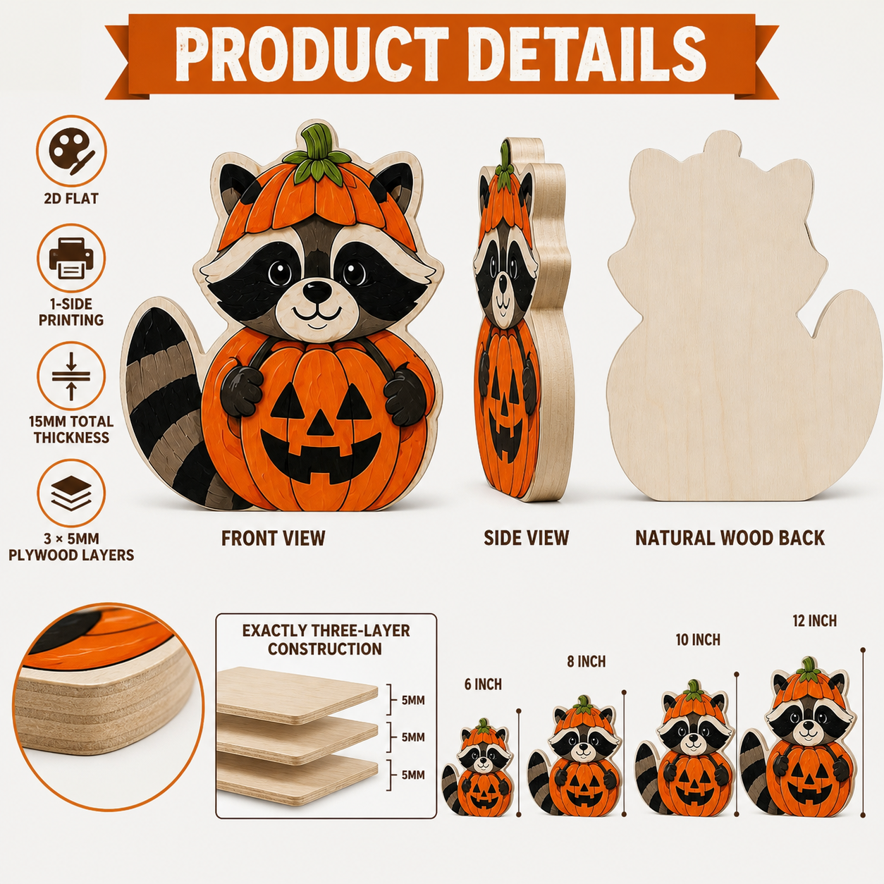 Personalized Racoon Wooden Block Halloween 2D Flat, Custom Wood Sign, Halloween Mantel Decor Gift  THUC99