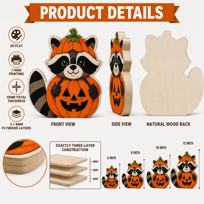 Personalized Racoon Wooden Block Halloween 2D Flat, Custom Wood Sign, Halloween Mantel Decor Gift  THUC99