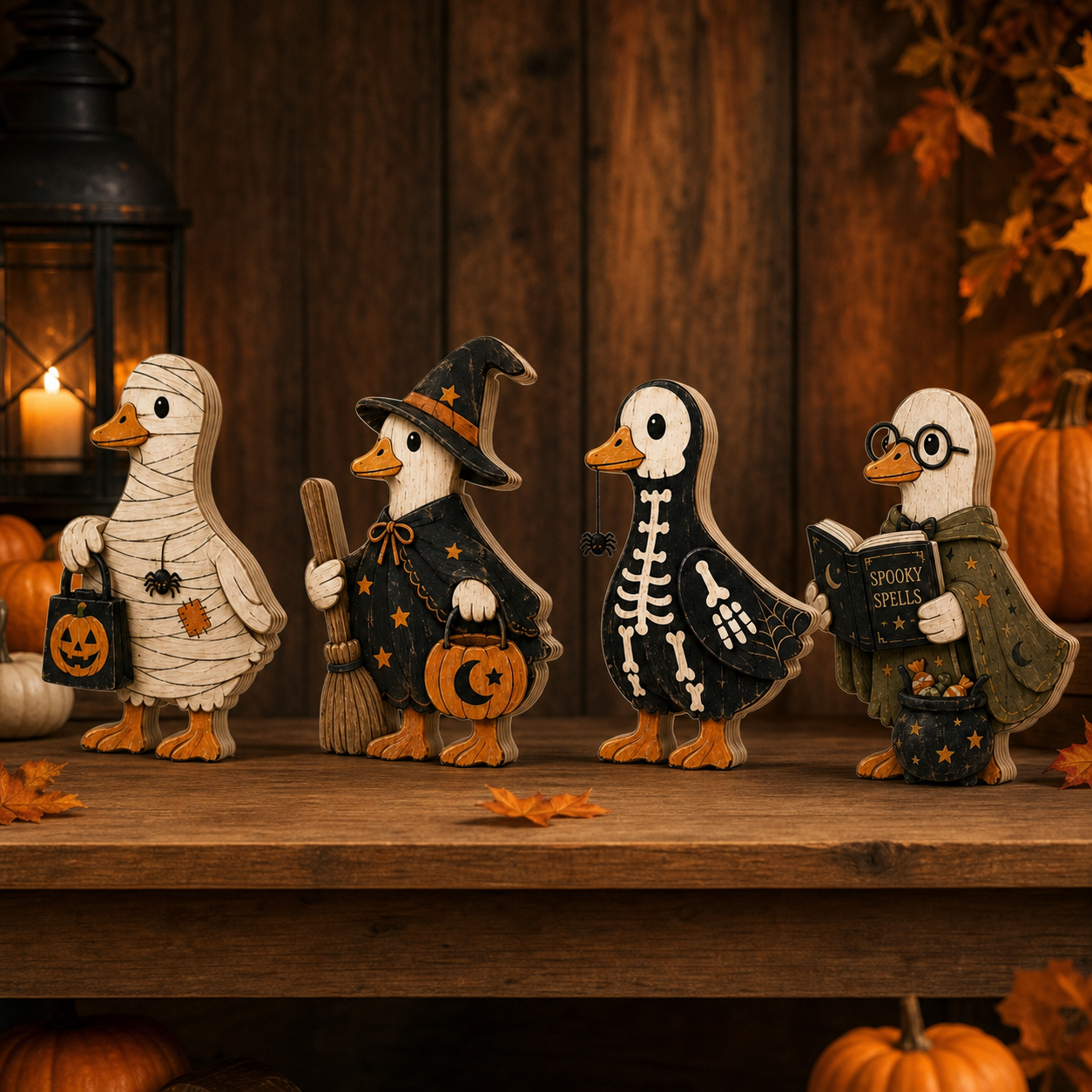Personalized Goose Wooden Block Halloween 2D Flat, Custom Couple Wood Sign, Halloween Gift Decor  THUC99
