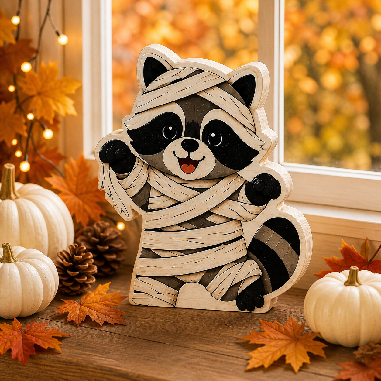 Personalized Racoon Wooden Block Halloween 2D Flat, Custom Wood Sign, Halloween Mantel Decor Gift  THUC99