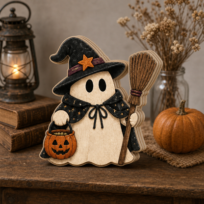 Personalized Wooden Block Halloween 2D Flat, Custom Name Boo Wood Sign, Gift For Family, Kids  THUC99