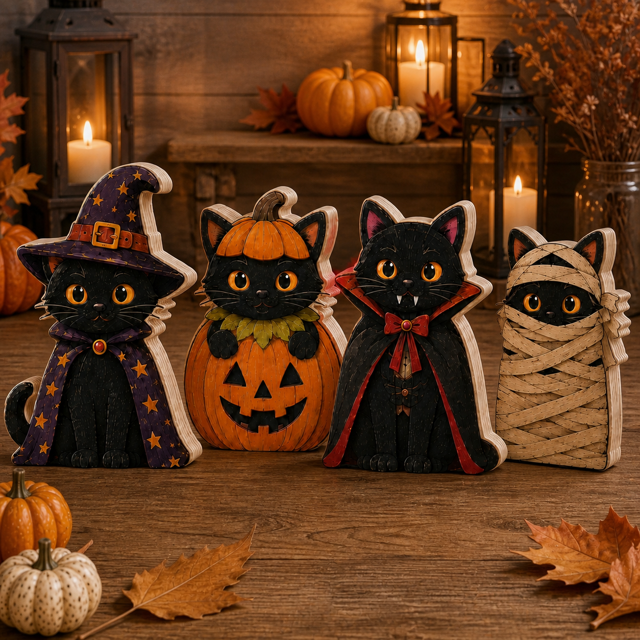 Personalized Black Cat Witch Halloween Wooden Block 2D Flat, Custom Wood Sign, Spooky Home Decor Gift THUC99