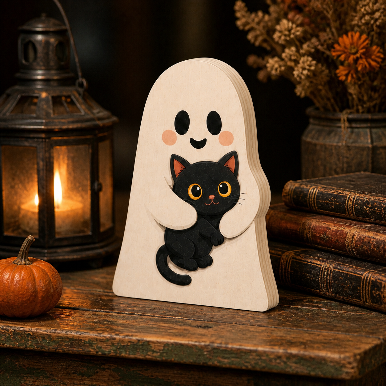 Personalized Cute Boo Ghost Halloween Wooden Block 2D Flat, Custom Wood Sign, Spooky Home Decor Gift (Copy)