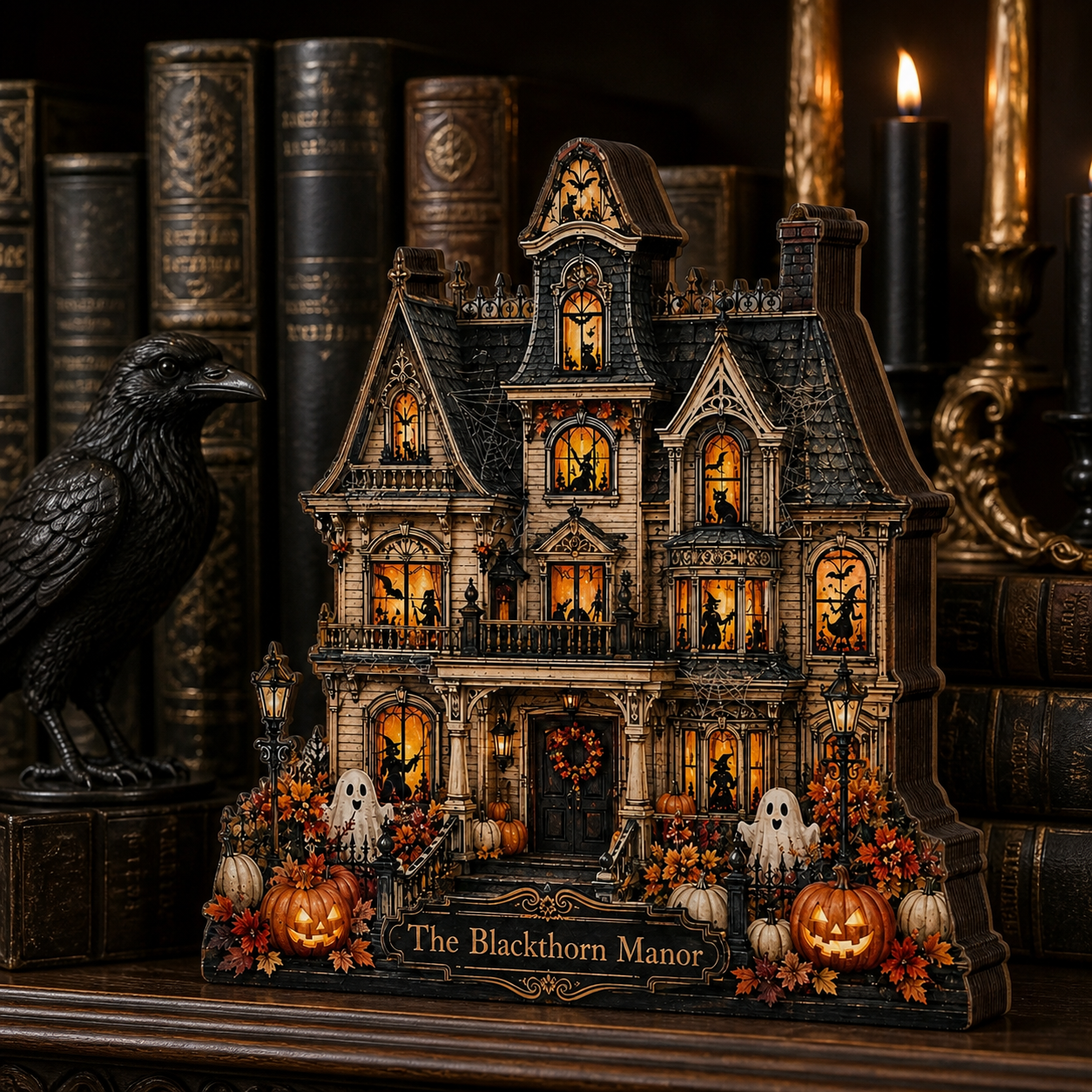 Personalized House Halloween Wood Block 2D Flat, Custom Haunted Sign, Mantel Shelf Decor THUC99