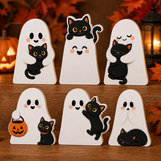 Personalized Cute Boo Ghost Halloween Wooden Block 2D Flat, Custom Wood Sign, Spooky Home Decor Gift (Copy)