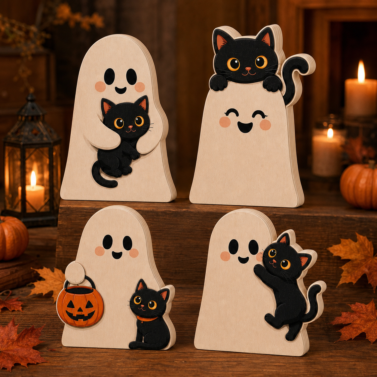 Personalized Cute Boo Ghost Halloween Wooden Block 2D Flat, Custom Wood Sign, Spooky Home Decor Gift (Copy)