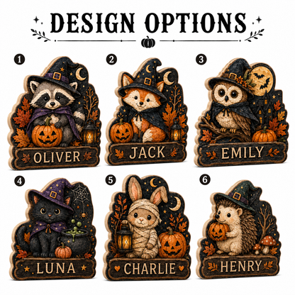 Personalized Halloween Animal Wooden Block 2D Flat, Custom Wood Sign Decor, Gift For Family, Kids  THUC99
