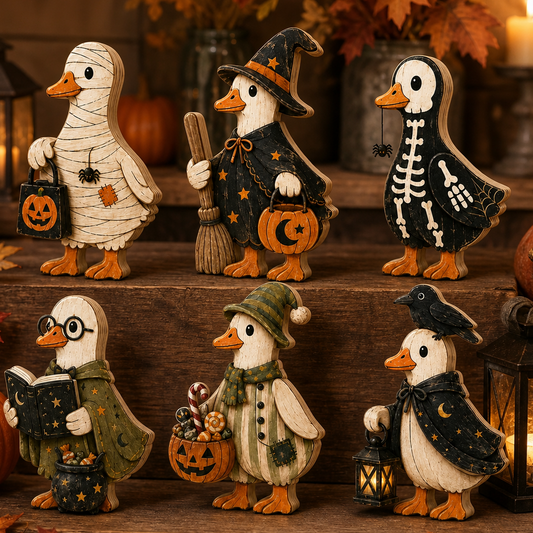 Personalized Goose Wooden Block Halloween 2D Flat, Custom Couple Wood Sign, Halloween Gift Decor  THUC99