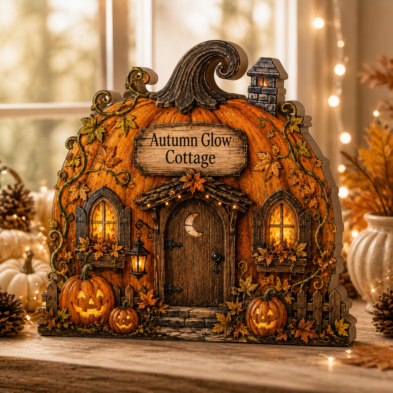 Personalized Pumpkin House Halloween Wood Block 2D Flat, Custom Haunted Sign, Mantel Shelf Decor THUC99