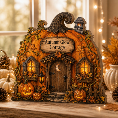 Personalized Pumpkin House Halloween Wood Block 2D Flat, Custom Haunted Sign, Mantel Shelf Decor THUC99