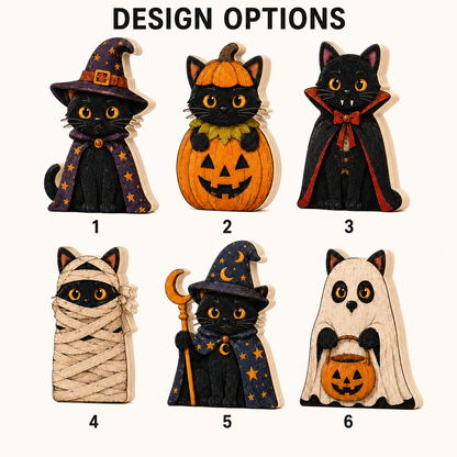 Personalized Black Cat Witch Halloween Wooden Block 2D Flat, Custom Wood Sign, Spooky Home Decor Gift THUC99