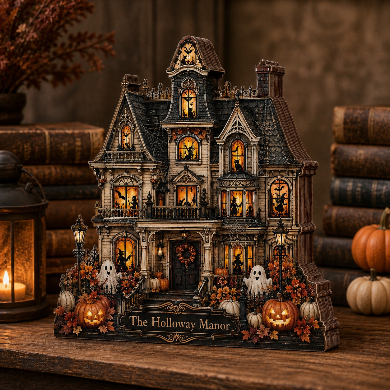 Personalized House Halloween Wood Block 2D Flat, Custom Haunted Sign, Mantel Shelf Decor THUC99