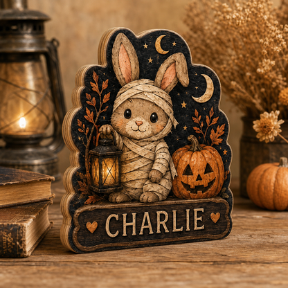 Personalized Halloween Animal Wooden Block 2D Flat, Custom Wood Sign Decor, Gift For Family, Kids  THUC99