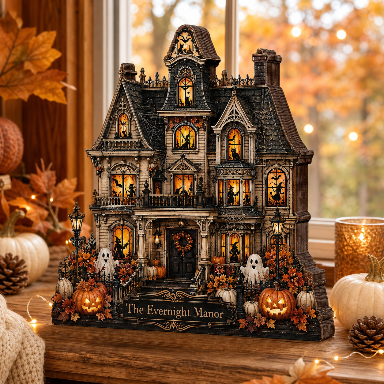 Personalized House Halloween Wood Block 2D Flat, Custom Haunted Sign, Mantel Shelf Decor THUC99