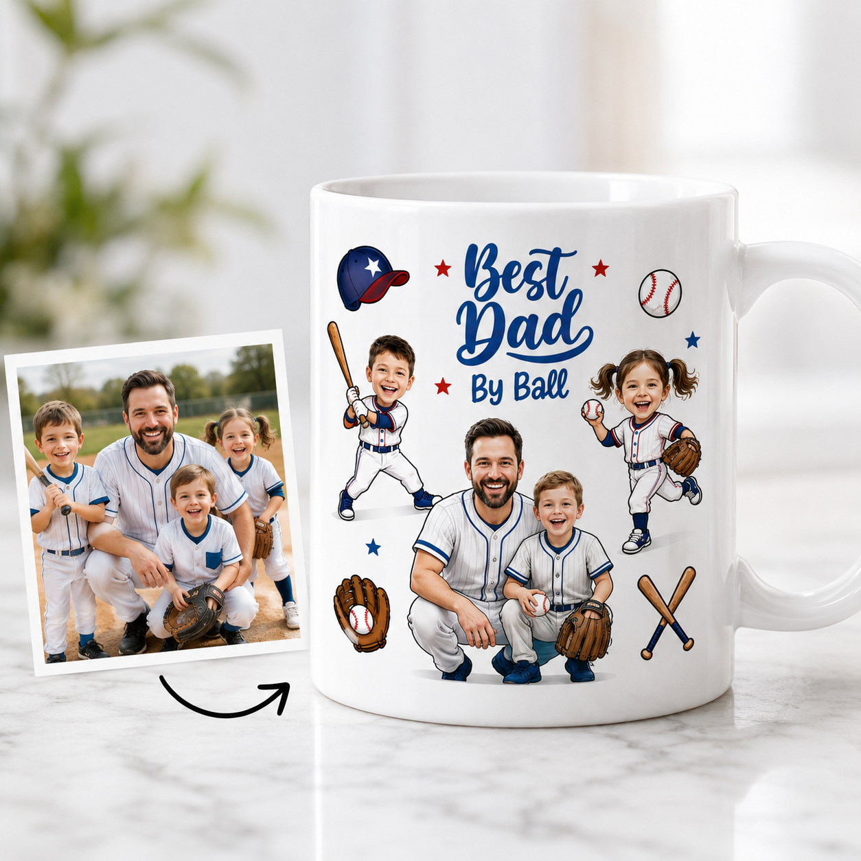 Custom Photo Best Dad By Ball Mug, Personalized Mug Mug For Husband Dad Grandfather TOM99