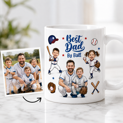 Custom Photo Best Dad By Ball Mug, Personalized Mug Mug For Husband Dad Grandfather TOM99