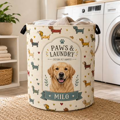 Custom Photo Dog Laundry Basket | Gift For Dog Lovers | Dog Bathroom Decor