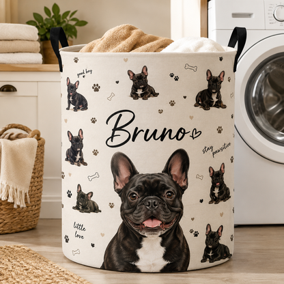 Custom Photo Dog Portrait Laundry Basket | Gift For Dog Lovers | Dog Bathroom Decor