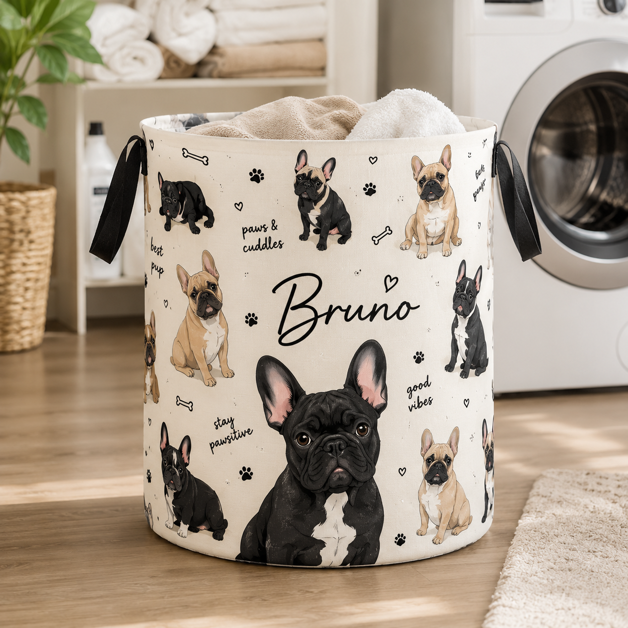 Custom Photo Dog Laundry Basket | Gift For Dog Lovers | Dog Bathroom Decor