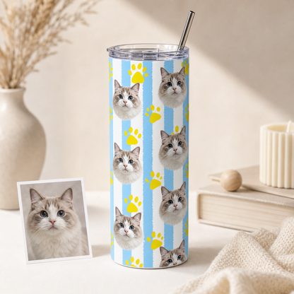 Personalized Photo Cat 20oz Skinny Tumbler – Custom Cat Photo Skinny Tumbler for Woman and Cat Owners TOM99