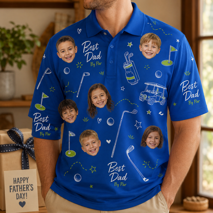 Custom Photo Best Dad Golf Polo Shirt, Personalized Polo Shirt For Husband Dad Grandfather TOM99